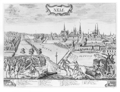King Frederick II of Prussia invading Silesia and seizing Neis in October 1741 by German School